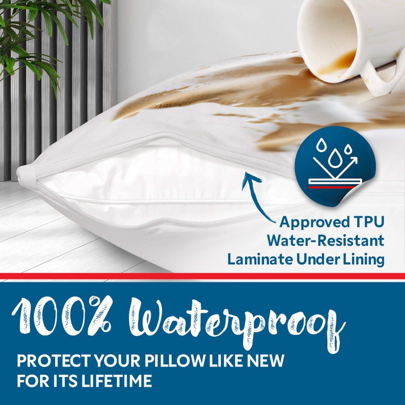 Guardmax Waterproof Pillow Protectors - Zippered Pillow Case Covers - Highly Soft & Noiseless Fabric - Protects Pillows from Dirt, Dust & Dander (Standard 20x26) - Image 3